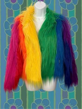 Rainbow Faux Fur Jacket - Multicolor Women's Coat